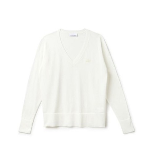[해외] Lacoste Womens V-neck Cotton Jersey Sweater [라코스테니트,라코스테스웨터] cake flour white (AF5042_70V_24)