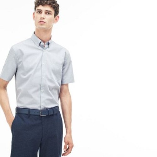 [해외] Mens Regular Fit Texturized Poplin Shirt [라코스테 LACOSTE] navy blue/white (CH1172-51-525)