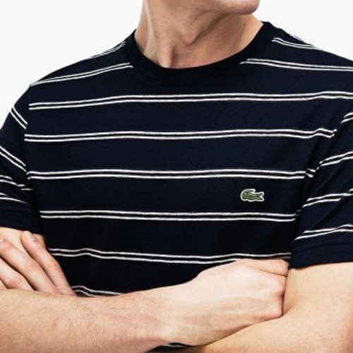 [해외] Mens Striped Cotton And Linen T-Shirt [라코스테 LACOSTE] navy blue/blue/white (TH3248-51-MGC)