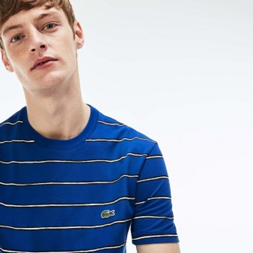 [해외] Mens Striped Print Mini Pique T-Shirt [라코스테 반팔,폴로티] Blue/Blue/White (TH3916-51)