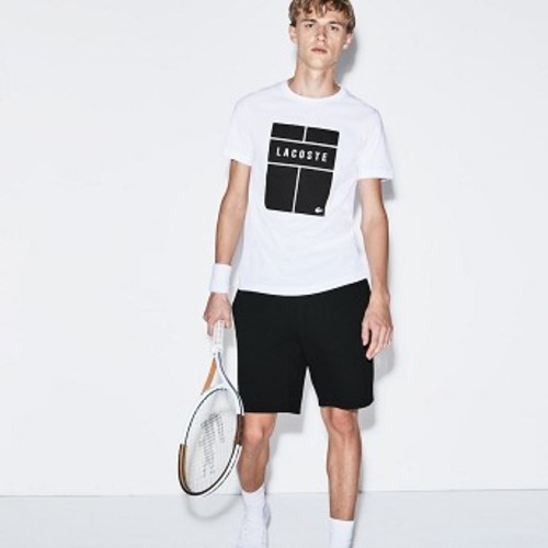 [해외] Mens SPORT Crew Neck Lettering Jersey Tennis T-shirt [라코스테 반팔,폴로티] White/Black/White (TH9462-51)