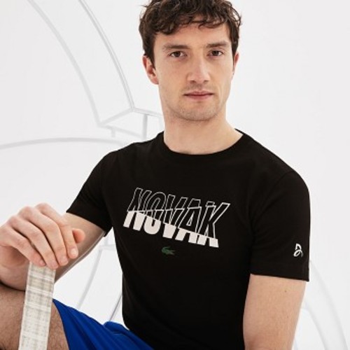 [해외] Mens SPORT Novak Djokovic Collection Crew Neck Print Tech Jersey T-shirt [라코스테 반팔,폴로티] Black (TH3474-51)