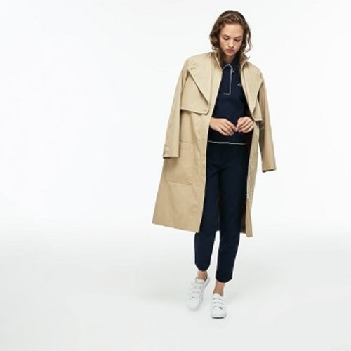 Womens Belted Long Cotton Twill Trench Coat With Storm Flaps [라코스테 자켓] (BF8915-51)