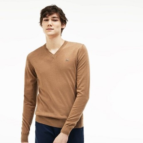 Mens V-neck Wool Jersey Sweater [라코스테 스웨터] Brown-F4Z (Selected colour) (AH2987-51)