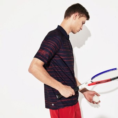 Mens SPORT Novak Djokovic Striped Jersey Polo [라코스테 반팔,폴로티] Navy Blue/Bordeaux/Red-4AT (Selected colour) (DH7973-51)