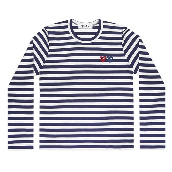 [해외]Comme des Garcons Play Striped T-Shirt with Double Heart (Navy/White) [꼼데가르송 티셔츠] (play-striped-t-shirt-with-double-heart-navy-white)