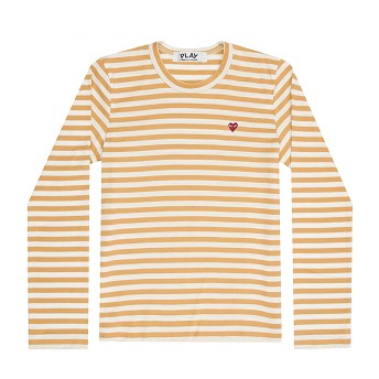 [해외]Comme des Garcons Play Colour Series Little Red Heart Striped Long-sleeved T-Shirt (Yellow/White) [꼼데가르송 티셔츠] (ed-heart-striped-long-sleeved-t-shirt-yellow-white)