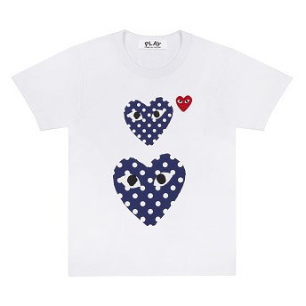 [해외] Comme des Garcons Play T-Shirt with Polka Dot Double Heart (White) [꼼데가르송 티셔츠] (play-t-shirt-with-polka-dot-double-heart-white)