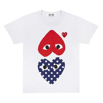 [해외] Comme des Garcons Play T-Shirt with Polka Dot Heart and Red Heart (White) [꼼데가르송 티셔츠] (y-t-shirt-with-polka-dot-heart-and-red-heart-white)