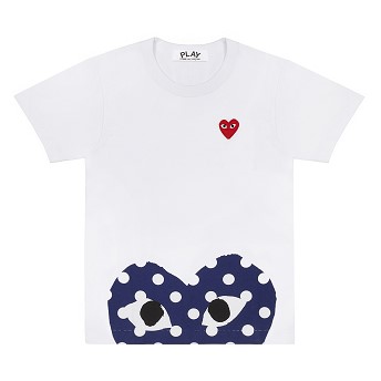 [해외] Comme des Garcons Play T-Shirt with Polka Dot Bottom Heart (White) [꼼데가르송 티셔츠] (play-t-shirt-with-polka-dot-bottom-heart-white)