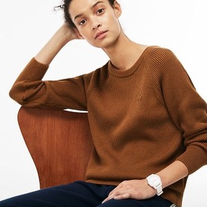 [해외] Lacoste Womens Crew Neck Ribbed Cotton And Wool Sweater [라코스테니트,라코스테스웨터] DEEP BEIGE/FLOUR (AF3073_H4Q_20)
