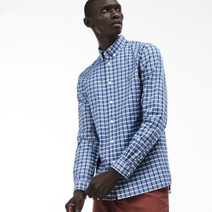 [해외] Lacoste Mens Slim Fit Check Stretch Cotton Oxford Shirt [라코스테맨투맨] navy blue (CH4998_166_20)