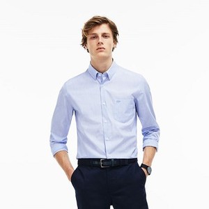 [해외] Lacoste Mens Slim Fit Cotton Poplin Shirt [라코스테맨투맨] hemisphere blue/white (CH4989_1ZZ_20)