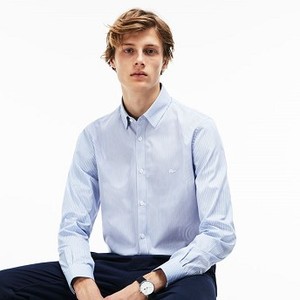 [해외] Lacoste Mens Regular Fit Patchwork Effect Striped Cotton Poplin Shirt [라코스테맨투맨] HEMISPHERE BLUE/WHITE (CH4988_1ZZ_20)