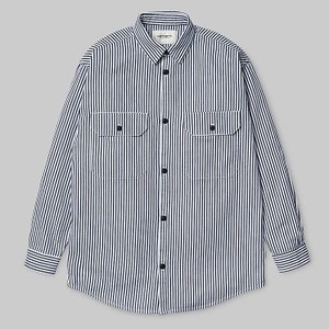 [해외] Carhartt WIP W L/S Great Master Shirt [칼하트티셔츠,칼하트후드,칼하트원피스] Blue/White (rinsed) (I025050_981_02-ST-01)
