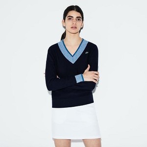 [해외] Lacoste Womens SPORT V-neck Contrast Finish Jersey Golf Sweater [라코스테니트,라코스테스웨터] navy blue/medway blue jas (AF3432_JCU_20)