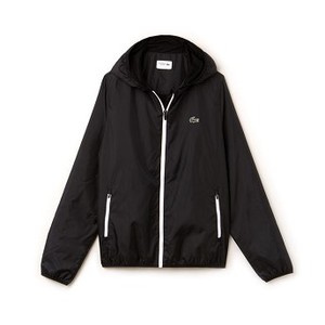 [해외] Lacoste Mens SPORT Hooded Water-Resistant Taffeta Tennis Jacket [라코스테자켓] black/white (BH3363_258_24)