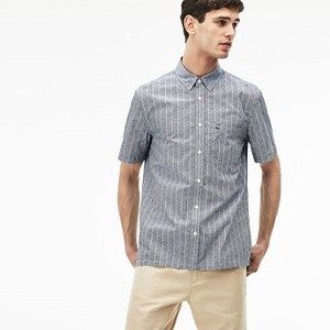 [해외] Lacoste Mens Relaxed Fit Print Poplin Shirt [라코스테맨투맨] NAVY (CH4965_Q1Y_20)