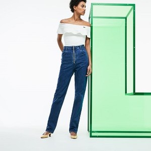 [해외] Lacoste Womens Fashion Show High-Waisted Denim Jeans [라코스테바지] DEEP MEDIUM (HF1002_CDZ_20)