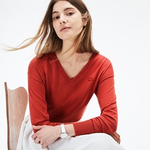 [해외] Lacoste Womens V-neck Cotton Sweater [라코스테니트,라코스테스웨터] sierra red (AF5042_ZV9_20)