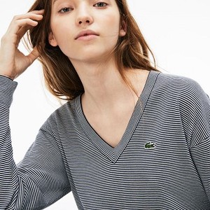 [해외] Lacoste Womens Pinstriped Cotton Sweater [라코스테니트,라코스테스웨터] NAVY BLUE/VANILLA PLANT (AF3078_2DF_20)