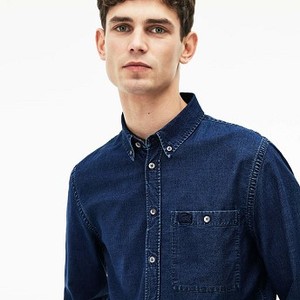 [해외] Lacoste Mens Regular Fit Indigo Poplin Shirt [라코스테맨투맨] NAVY BLUE (CH4971_166_24)