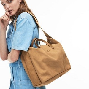 [해외] Lacoste Womens Suzie Shoulder Strap Monochrome Cotton Zip Tote Bag [라코스테가방] BRONZE BROWN (NF2391ZS_170_20)
