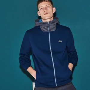 [해외] Lacoste Mens SPORT Hooded Bicolor Fleece Zip Tennis Sweatshirt [라코스테맨투맨] navy/pitch-chine france-s (SH3329_PL0_20)