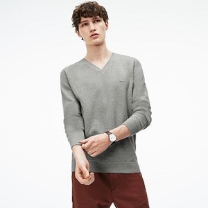 [해외] Lacoste Mens V-neck Cotton Pique Sweater [라코스테니트,라코스테스웨터] SILVER GREY CHINE (AH4090_CCA_24)