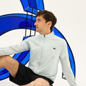 [해외] Mens SPORT Stand-Up Collar Taffeta Jacket - x Novak Djokovic Support With Style - Off Court Collection [라코스테 LACOSTE] grey/grey/white (BH9513-51-BWN)