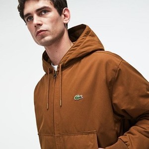 [해외] Mens Short Hooded Zippered Quilted Cotton Twill Jacket [라코스테 LACOSTE] Brown (BH9366-51-JE8)
