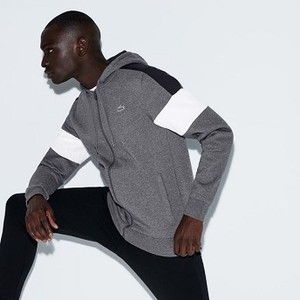 [해외] Mens SPORT Colorblock Fleece Zippered Tennis Sweatshirt [라코스테 LACOSTE] grey chine/black/white/black (SH9492-51-AGG)