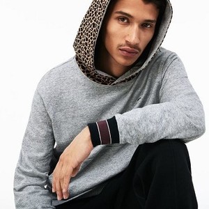 [해외] Mens LIVE Leopard Print Hood Fleece Sweatshirt [라코스테 LACOSTE] grey chine/white (SH9071-51-D9R)