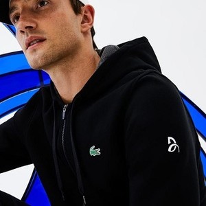[해외] Mens SPORT Technical Fleece Hooded Zip Sweatshirt - x Novak Djokovic Off Court Premium Edition [라코스테 LACOSTE] black/grey chine/white (SH9488-51-G44)