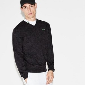 [해외] Mens SPORT V-Neck Wool Jersey Golf Sweater [라코스테 LACOSTE] Grey Chine/Black (AH9523-51-655)