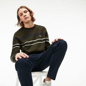 [해외] Mens Crew Neck Multicolor Striped Milano Cotton Sweater [라코스테 LACOSTE] khaki green/blue/navy blue/white (AH9202-51-C3K)