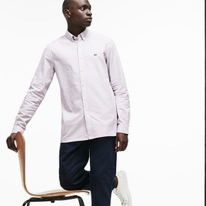 [해외] Mens Slim Fit Check Stretch Oxford Cotton Shirt [라코스테 LACOSTE] red/white (CH0487-51-1ES)