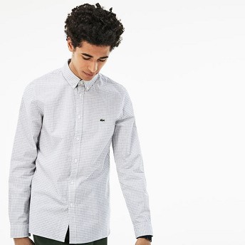 [해외] Mens Slim Fit Check Stretch Oxford Cotton Shirt [라코스테 LACOSTE] brown/white (CH0487-51-CSA)