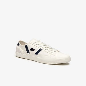 [해외] Mens Sideline Canvas and Leather Sneakers [라코스테 운동화] OFF WHITE/NAVY (37CMA0066)