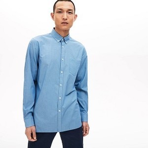 Mens Regular Fit Check Cotton Poplin Shirt [라코스테 셔츠] Blue/Navy Blue-27H (Selected colour) (CH9982-51)