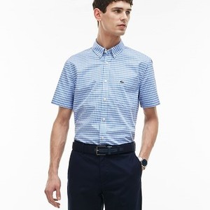Mens Regular Fit Gingham Poplin Shirt [라코스테 셔츠] Light Blue/White-1ZZ (Selected colour) (CH9608-51)