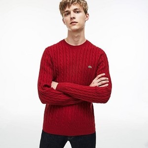 Mens Crew Neck Wool Cable Knit Effect Sweater [라코스테 스웨터] Red-EU7 (Selected colour) (AH7069-51)