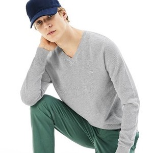 Mens V-neck Cotton Pique Sweater [라코스테 스웨터] Grey Chine-CCA (Selected colour) (AH4090-51)