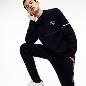Mens Zippered Stand-Up Collar Piped Cotton Sweater [라코스테 스웨터] (AH9175-51)