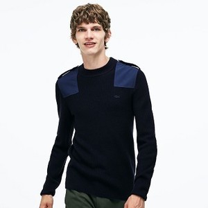 Mens Crew Neck Colorblock Ribbed Wool And Cotton Sweater [라코스테 스웨터] Navy Blue/Navy Blue-423 (Selected colour) (AH9167-51)