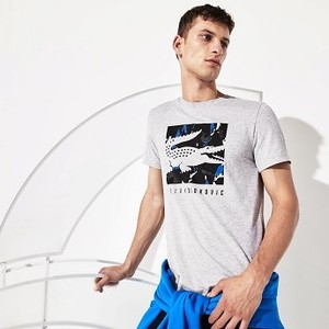 Mens SPORT Novak Djokovic Camo Croc Logo T-Shirt [라코스테 반팔,폴로티] Grey Chine/Navy Blue/White/Blue/Black-1PV (Selecte (TH7971-51)