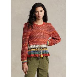 [해외] 랄프로렌 Pointelle Cotton Peplum Sweater 638625_Orange_Multi_Orange_Multi