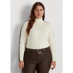 [해외] 랄프로렌 Faux Leather Trim Turtleneck Sweater 630895_Cream/Chocolate_Cream/Chocolate