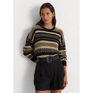 [해외] 랄프로렌 Striped Linen Blend Sweater 637701_Black/Tan_Black/Tan