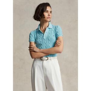 [해외] 랄프로렌 Slim Fit Cable Knit Polo Shirt 638615_French_Turquoise_French_Turquoise